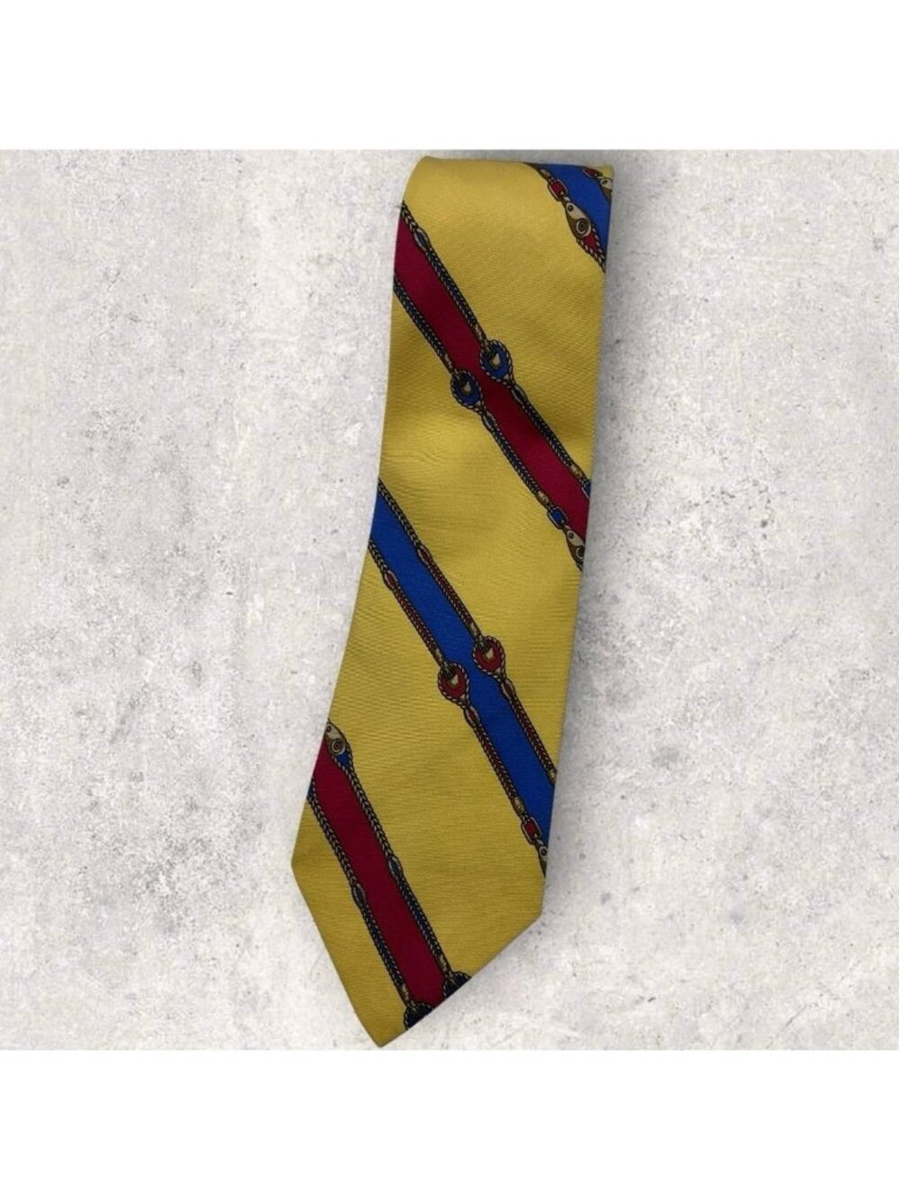 POLO RALPH LAUREN Tie GERMANY Yellow Blue Red Striped Rope Chain W:3.7" EUC